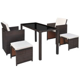 5 Piece Outdoor Dining Set with Cushions Poly Rattan Brown