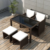 5 Piece Outdoor Dining Set with Cushions Poly Rattan Brown