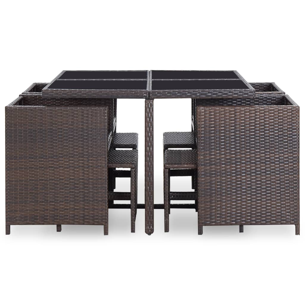 9 Piece Outdoor Dining Set with Cushions Poly Rattan Brown