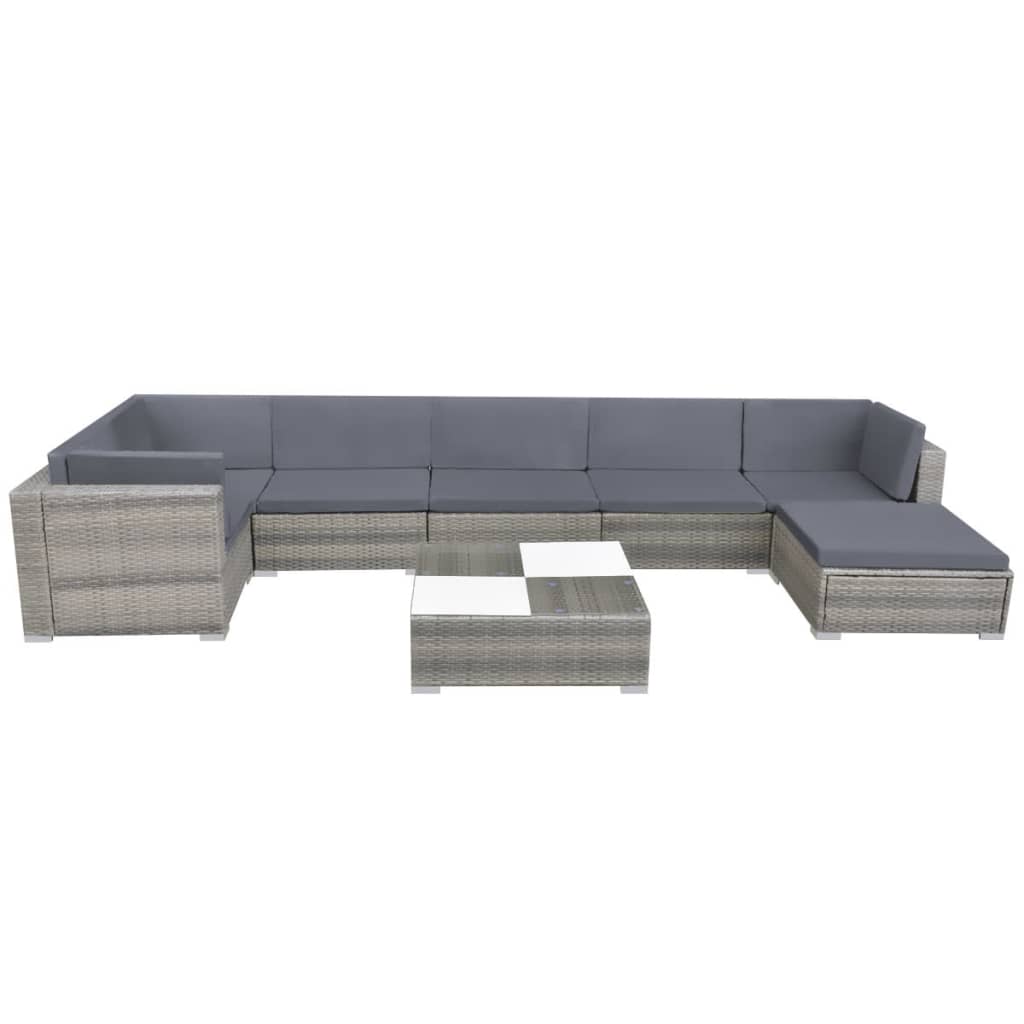 8 Piece Garden Lounge Set with Cushions Poly Rattan Grey