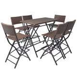 7 Piece Folding Outdoor Dining Set Steel Poly Rattan Brown