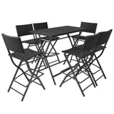 7 Piece Folding Outdoor Dining Set Steel Poly Rattan Black