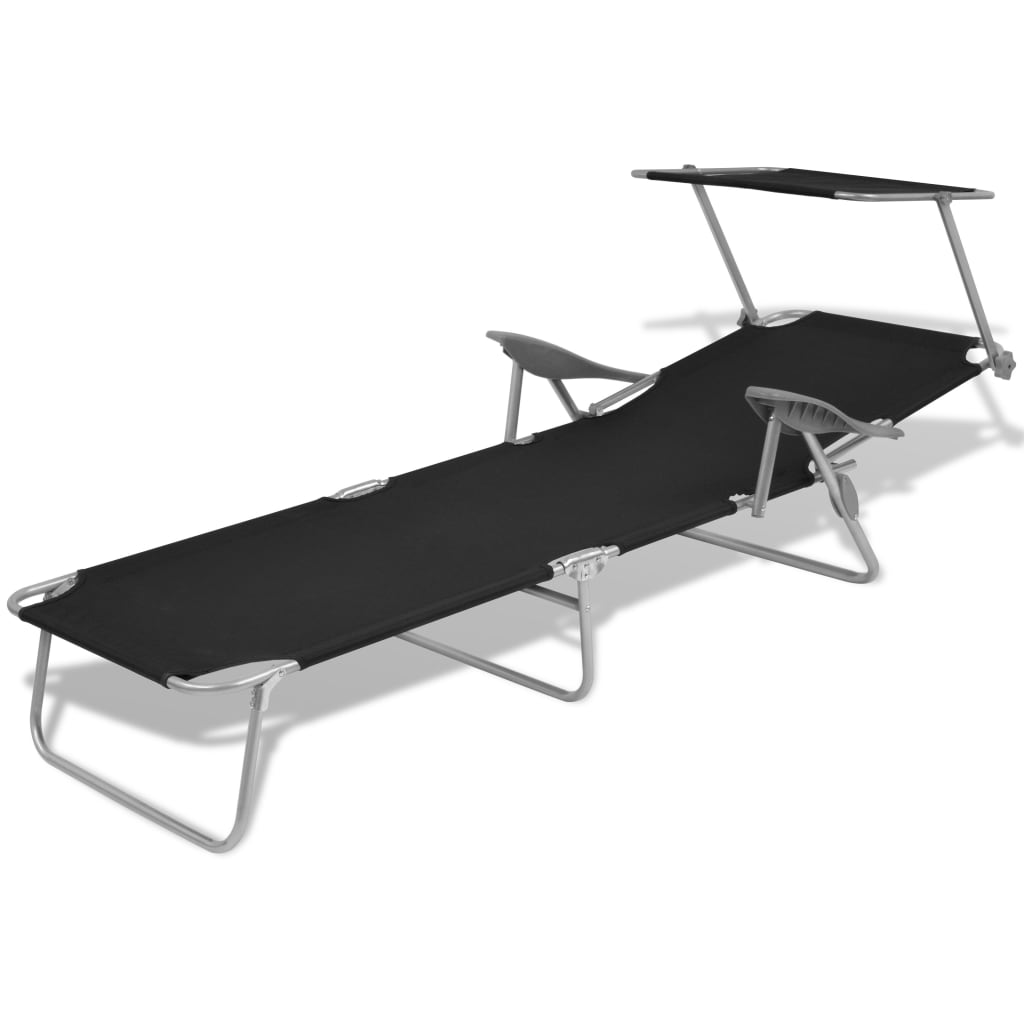 Sun Lounger with Canopy Steel Black