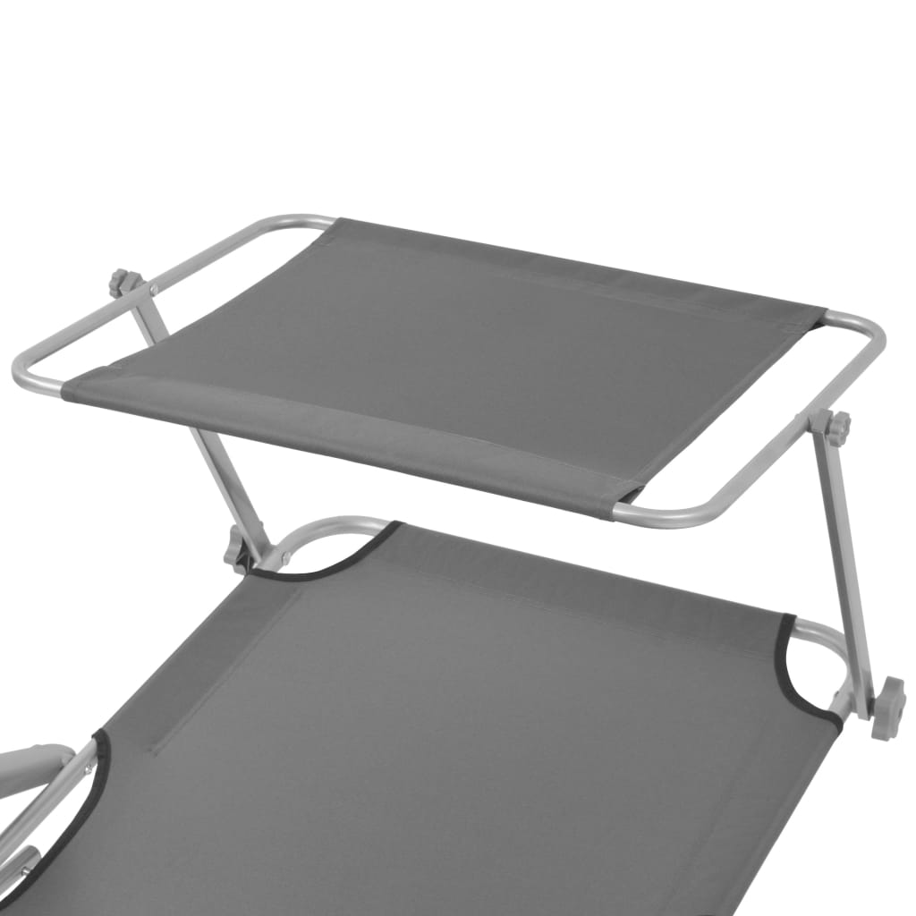 Sun Lounger with Canopy Steel Grey