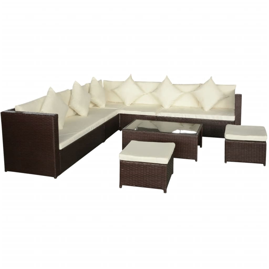 8 Piece Garden Lounge Set with Cushions Poly Rattan Brown