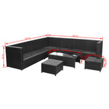 8 Piece Garden Lounge Set with Cushions Poly Rattan Black