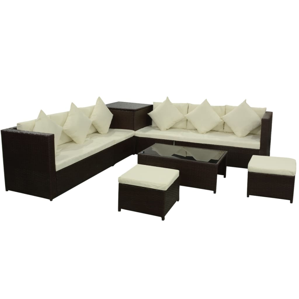 8 Piece Garden Lounge Set with Cushions Poly Rattan Brown