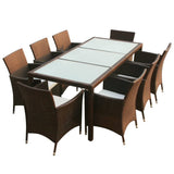 9 Piece Outdoor Dining Set with Cushions Poly Rattan Brown