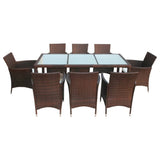 9 Piece Outdoor Dining Set with Cushions Poly Rattan Brown