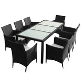 9 Piece Outdoor Dining Set with Cushions Poly Rattan Black