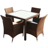 5 Piece Outdoor Dining Set with Cushions Poly Rattan Brown