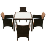 5 Piece Outdoor Dining Set with Cushions Poly Rattan Brown