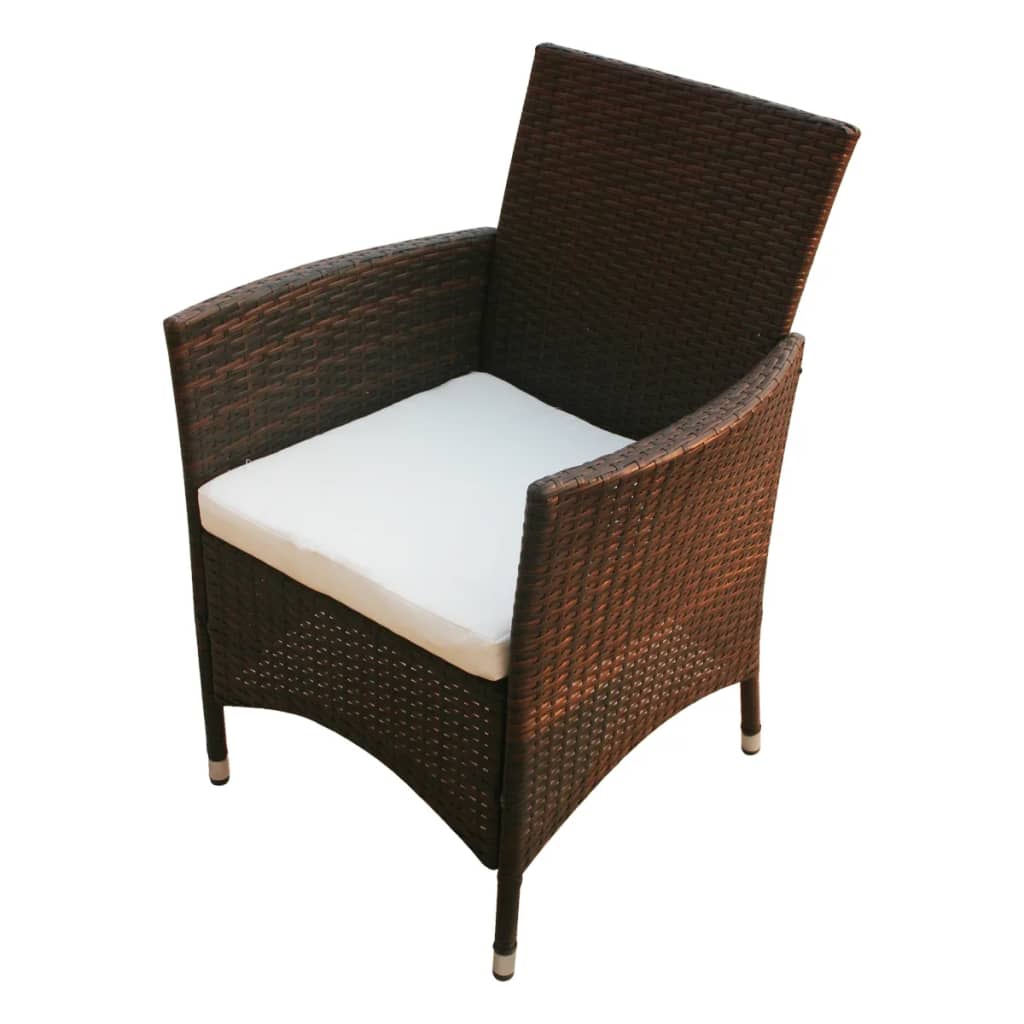 5 Piece Outdoor Dining Set with Cushions Poly Rattan Brown