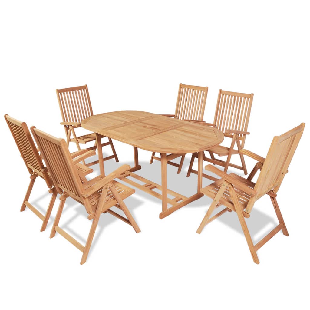 7 Piece Outdoor Dining Set with Folding Chairs Solid Teak Wood