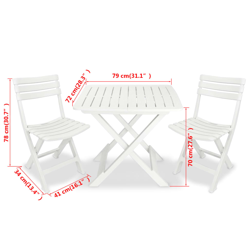 3 Piece Folding Bistro Set Plastic White