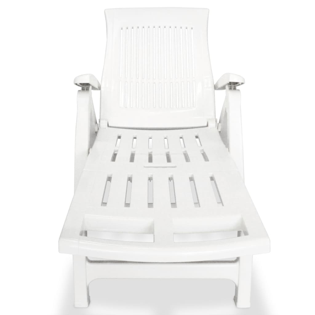 Sun Lounger with Footrest Plastic White