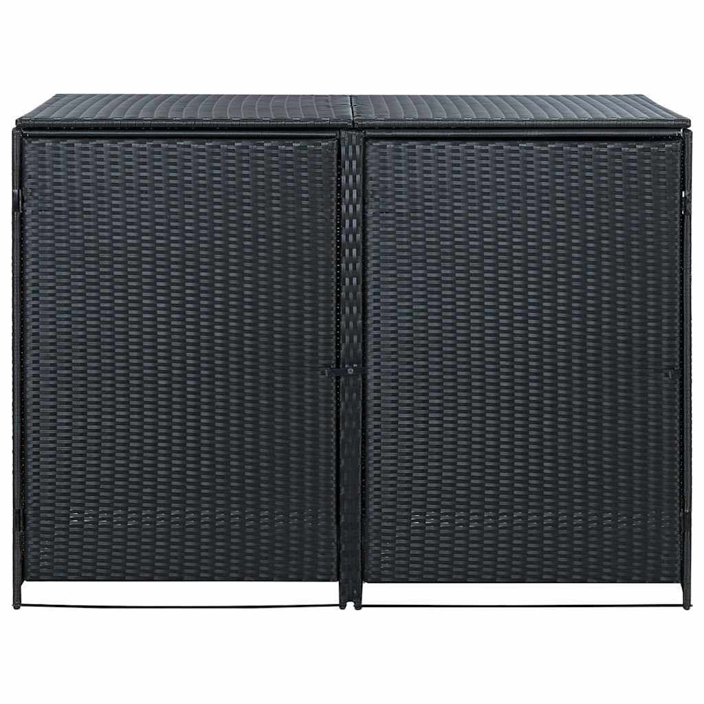 Double Wheelie Bin Shed Poly Rattan Black 148x80x111 cm