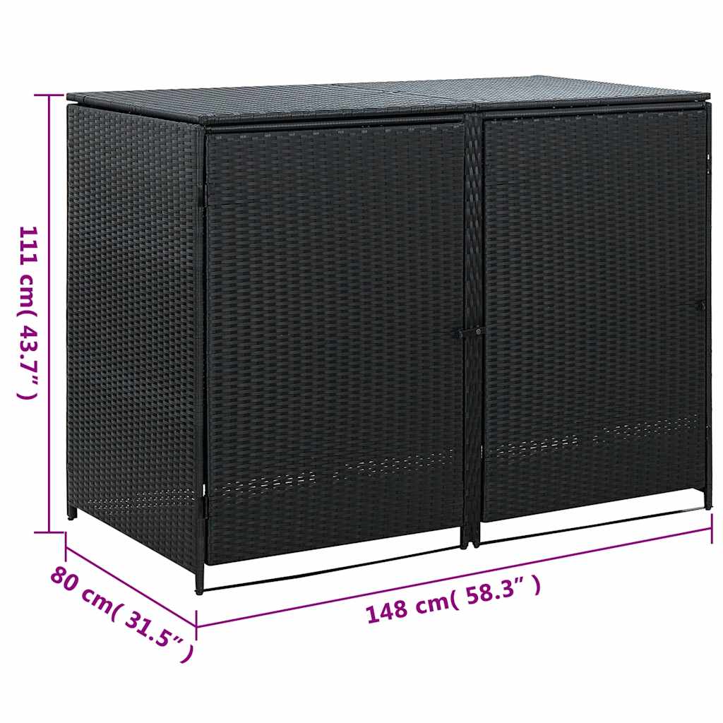 Double Wheelie Bin Shed Poly Rattan Black 148x80x111 cm