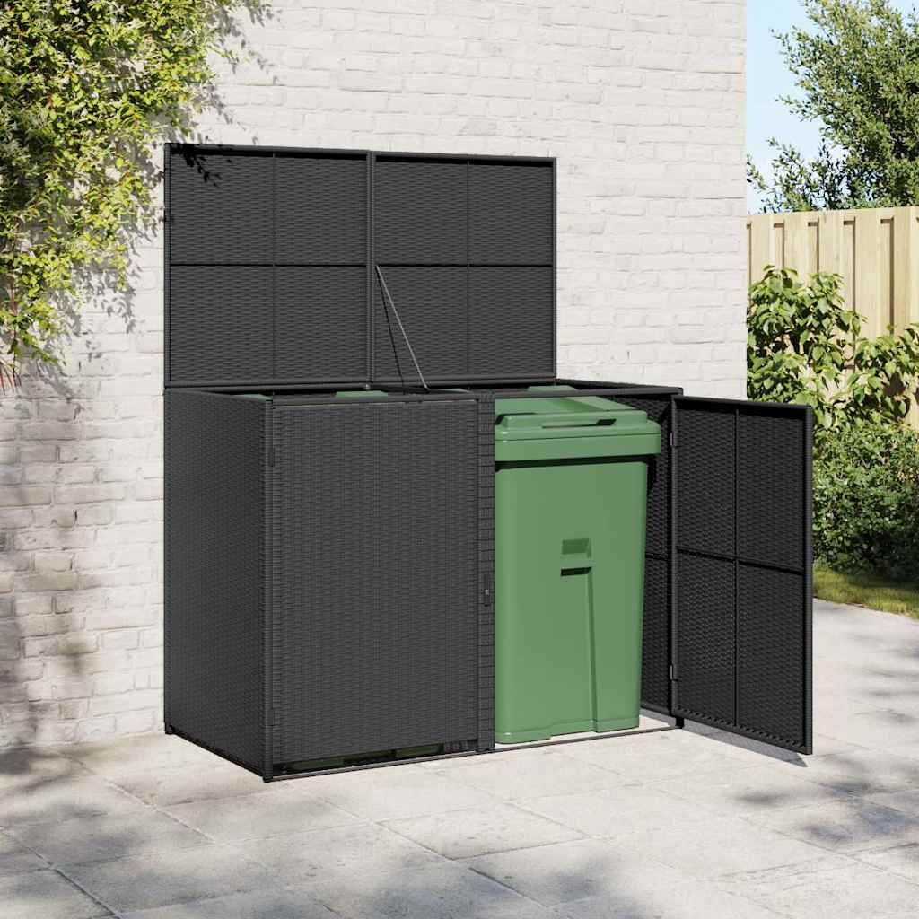 Double Wheelie Bin Shed Poly Rattan Black 148x80x111 cm