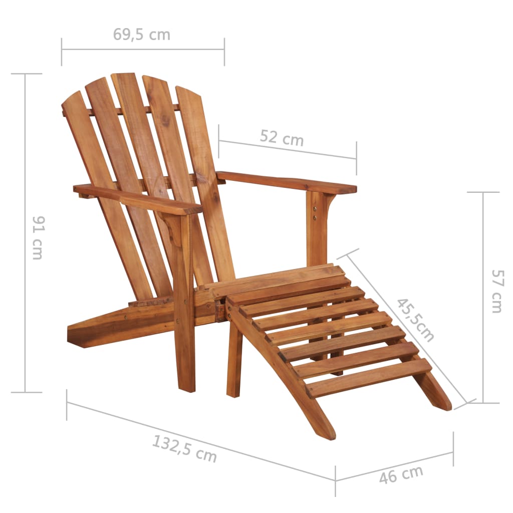 Garden Adirondack Chair with Footrest Solid Acacia Wood