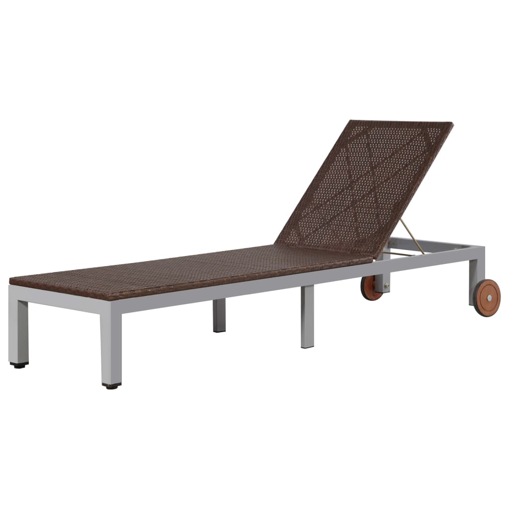 Sun Lounger with Wheels Poly Rattan Brown