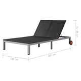 Double Sun Lounger with Wheels Poly Rattan Black