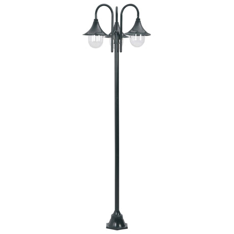 Garden Post Light E27 220 cm Aluminium 3-Lantern Dark Green