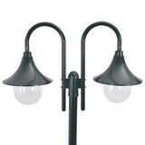 Garden Post Light E27 220 cm Aluminium 2-Lantern Dark Green