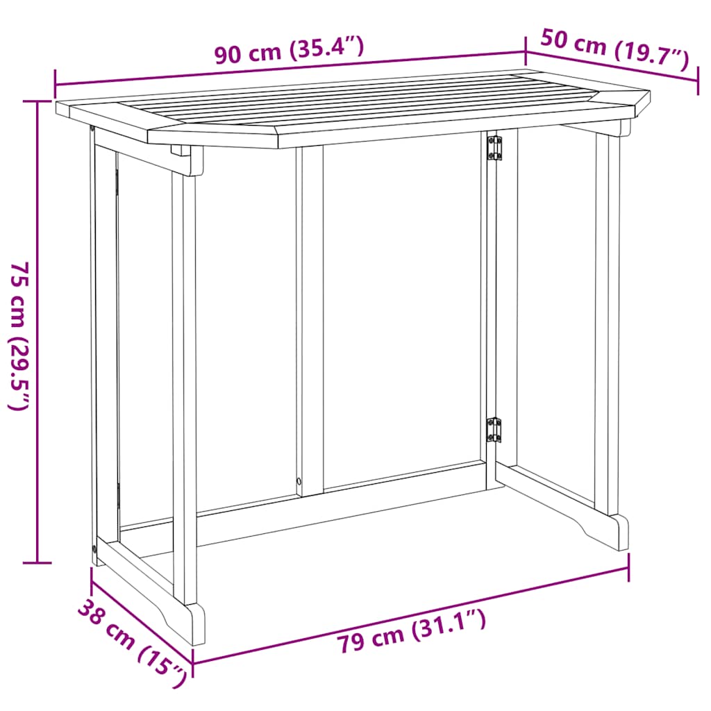 Bistro Table 90x50x75 cm Solid Acacia Wood