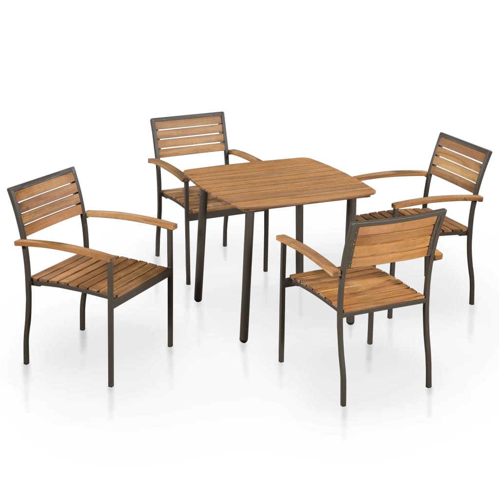 5 Piece Outdoor Dining Set Solid Acacia Wood and Steel