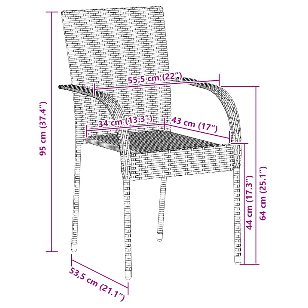 Stackable Outdoor Chairs 2 pcs Poly Rattan Black