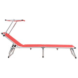 Folding Sun Lounger with Roof Aluminium and Textilene Red