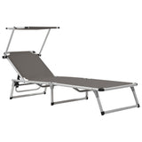 Folding Sun Lounger with Roof Aluminium and Textilene Grey