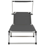 Folding Sun Lounger with Roof Aluminium and Textilene Grey