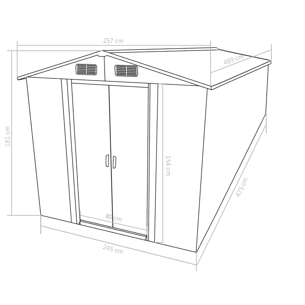 Garden Shed 257x489x181 cm Metal Grey