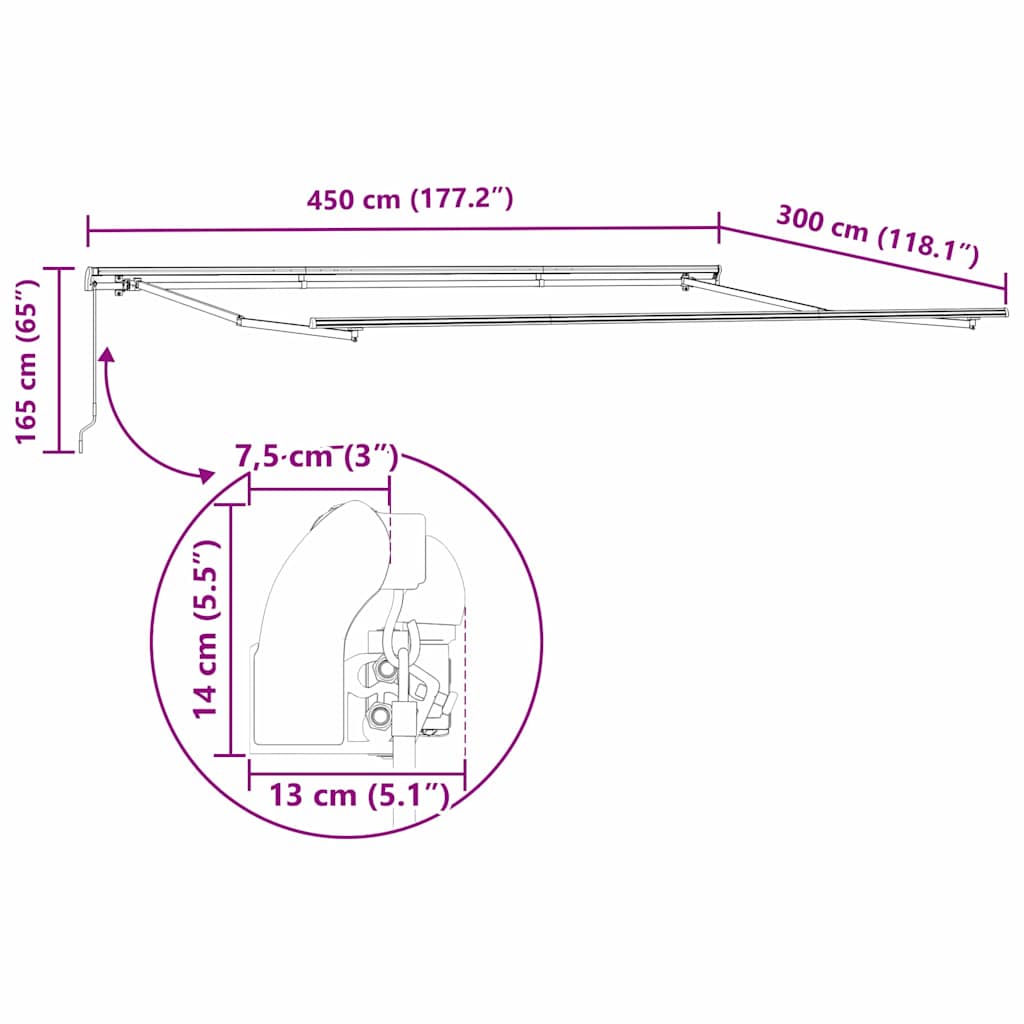 Awning Manual White 4.5 x 3 m Metal