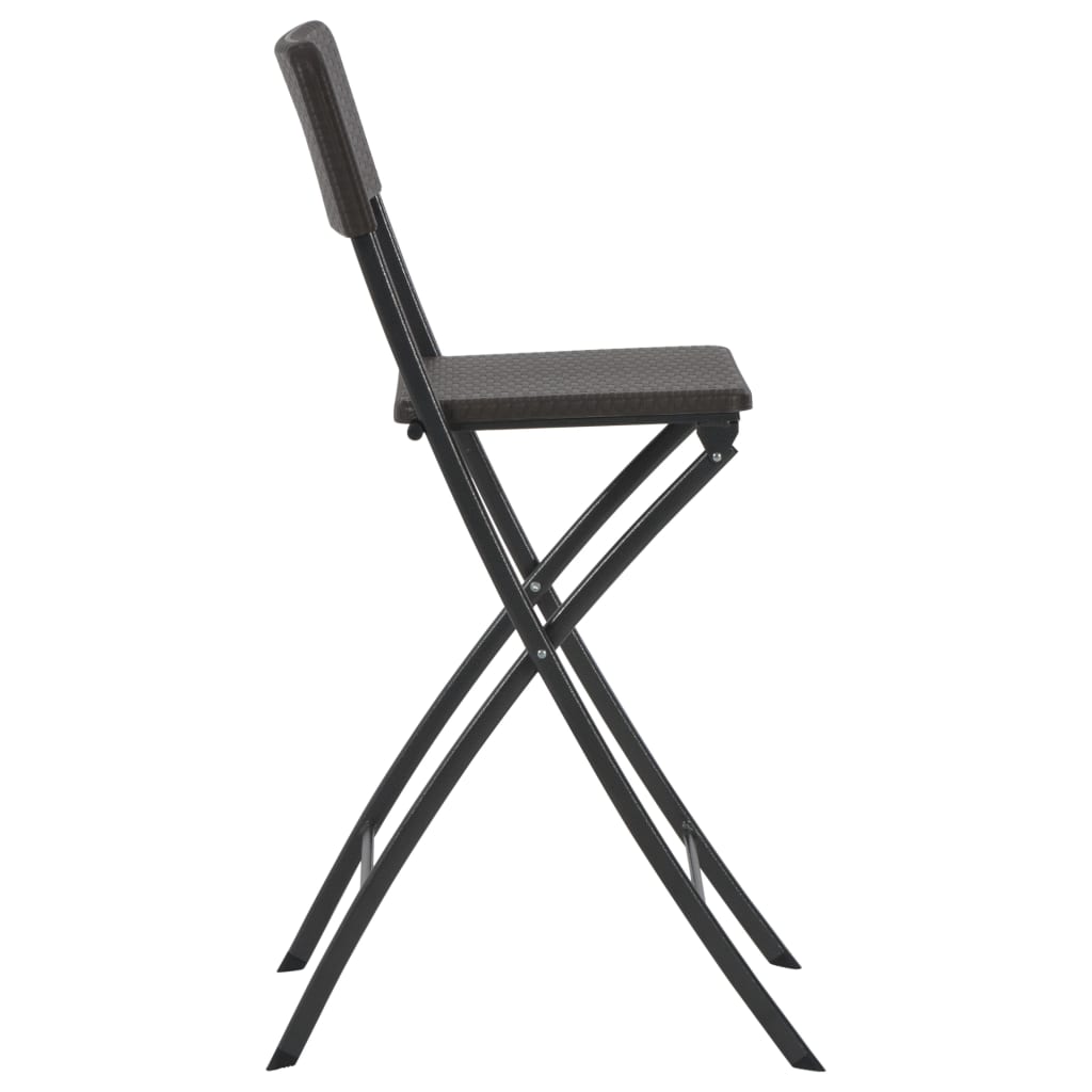 Folding Bar Chairs 2 pcs HDPE and Steel Brown Rattan Look