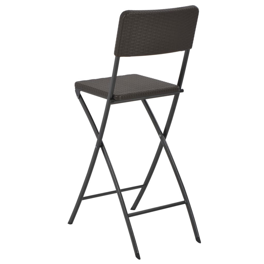 Folding Bar Chairs 2 pcs HDPE and Steel Brown Rattan Look