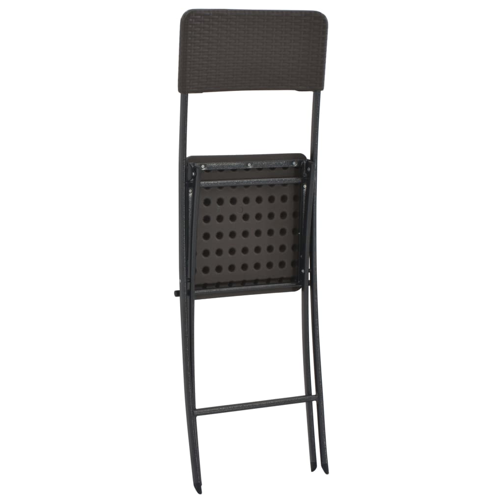 Folding Bar Chairs 2 pcs HDPE and Steel Brown Rattan Look