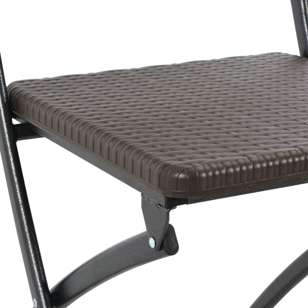 Folding Bar Chairs 2 pcs HDPE and Steel Brown Rattan Look