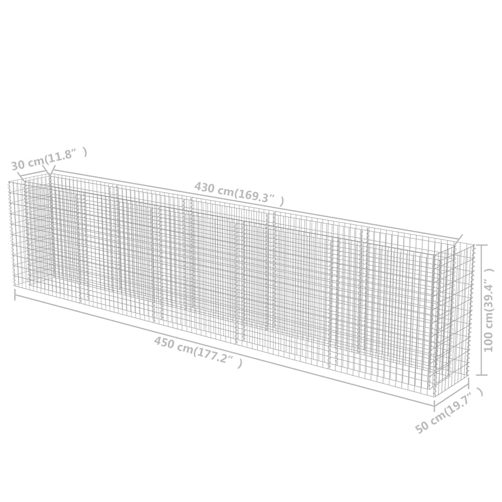 Gabion Raised Bed Galvanised Steel 450x50x100 cm