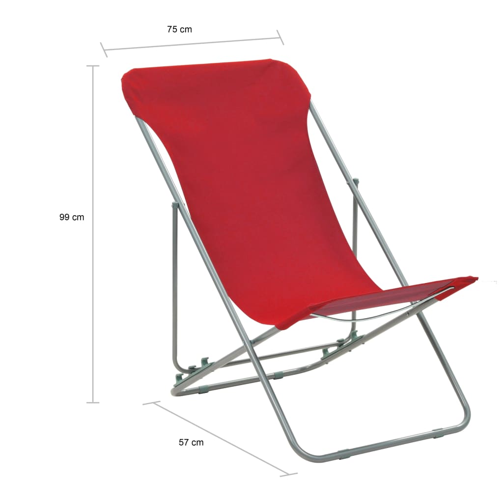 Folding Beach Chairs 2 pcs Steel and Oxford Fabric Red