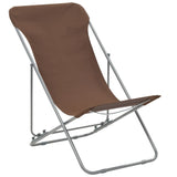 Folding Beach Chairs 2 pcs Steel and Oxford Fabric Brown