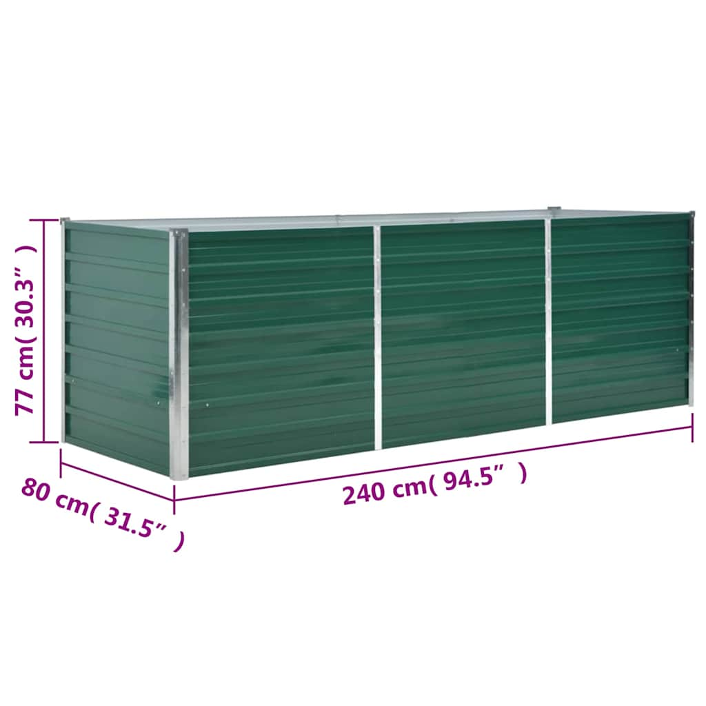 Garden Raised Bed Galvanised Steel 240x80x77 cm Green