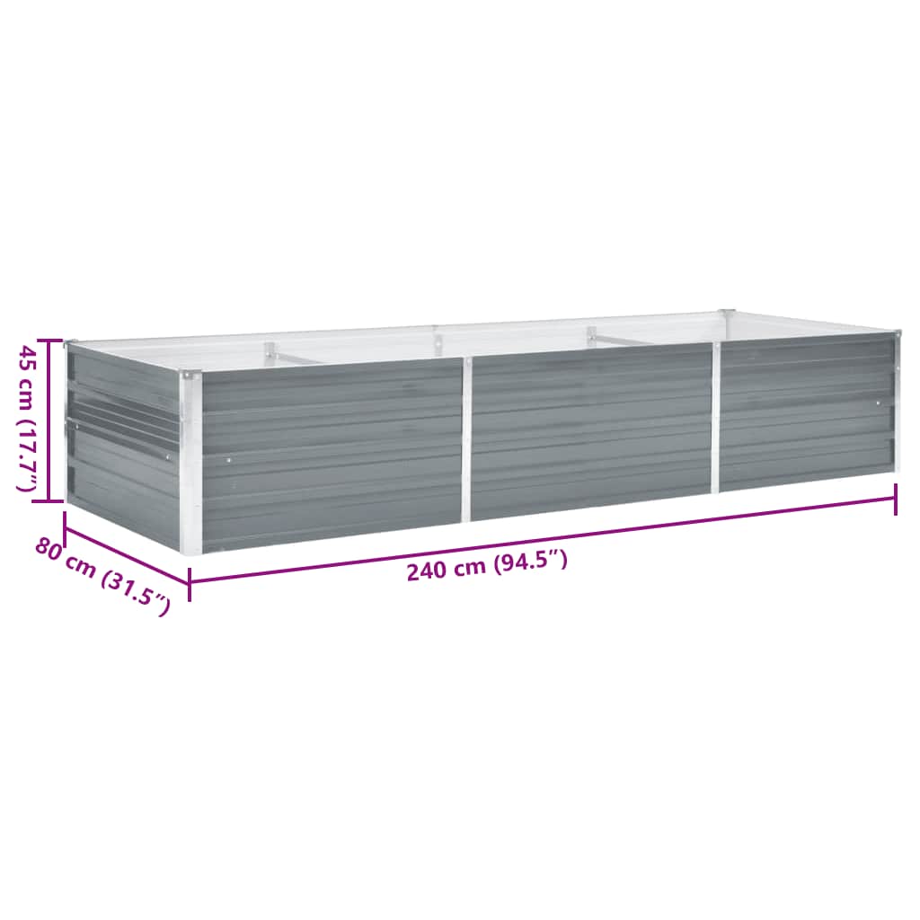 Garden Raised Bed Galvanised Steel 240x80x45 cm Grey