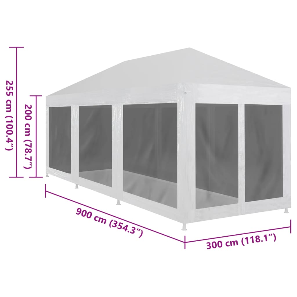 Party Tent with 8 Mesh Sidewalls 9x3 m