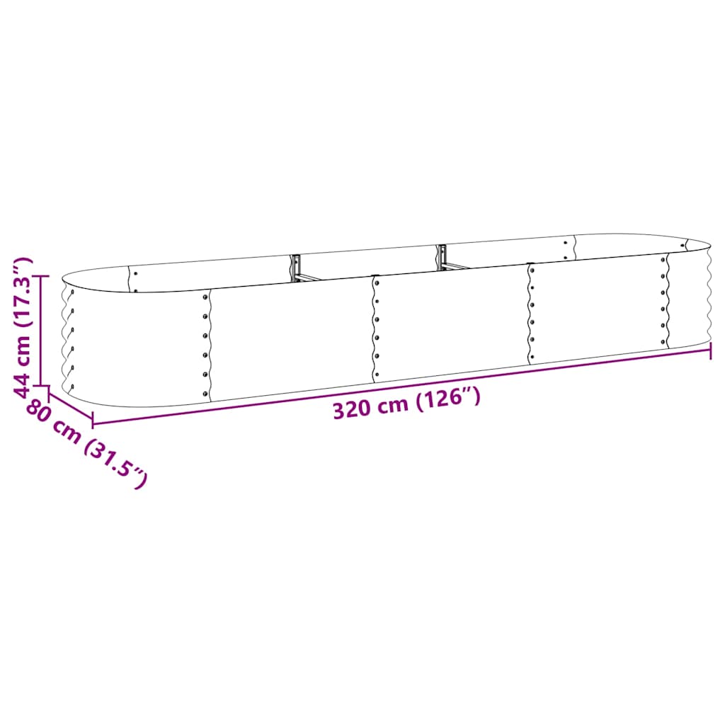 Garden Raised Bed 320x80x44 cm Galvanised Steel Silver