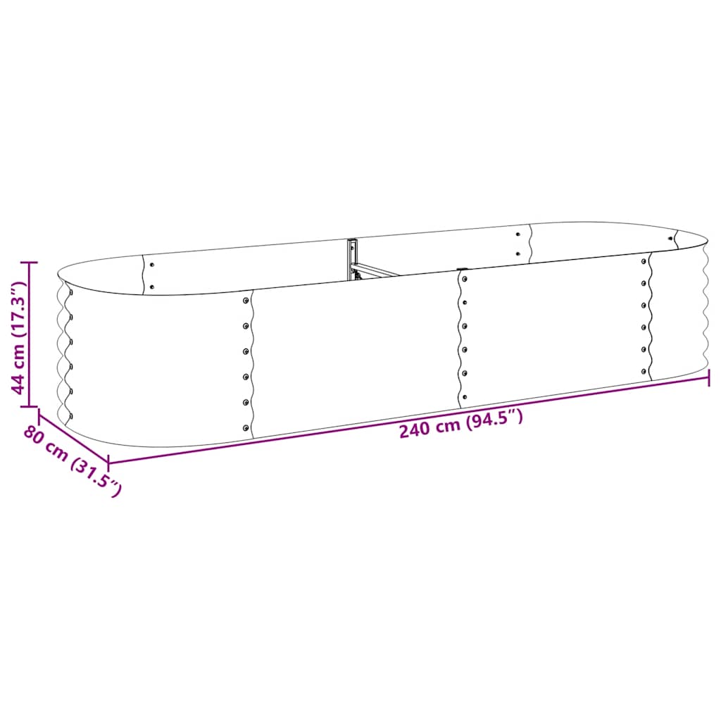 Garden Raised Bed 240x80x44 cm Galvanised Steel Silver