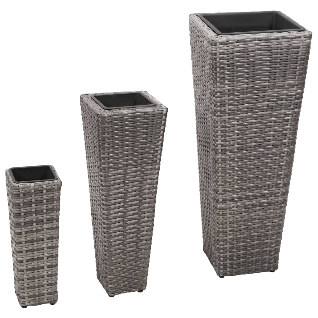 Garden Raised Beds 3 pcs Poly Rattan Grey