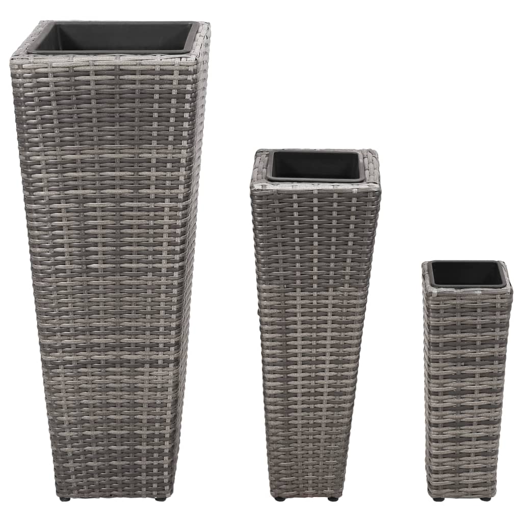 Garden Raised Beds 3 pcs Poly Rattan Grey